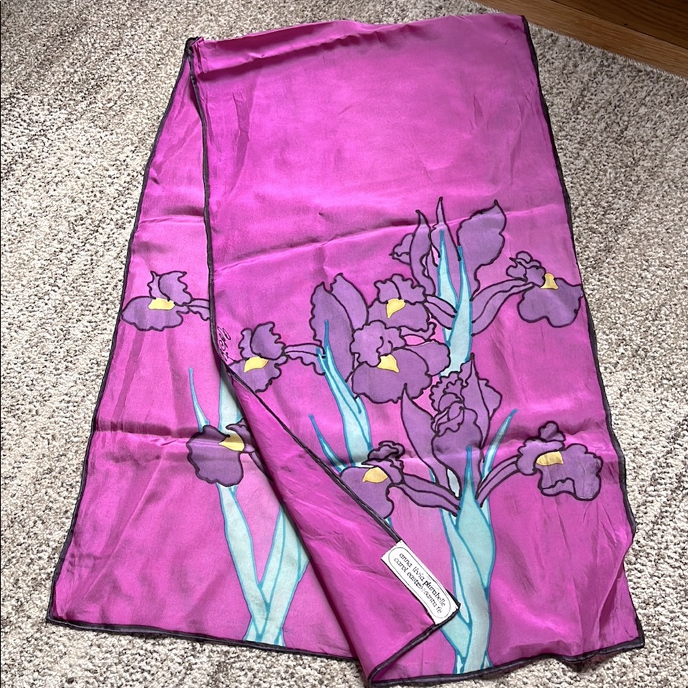 Floral Silk Scarf in Purple and Blue hand painted, Santa Fe